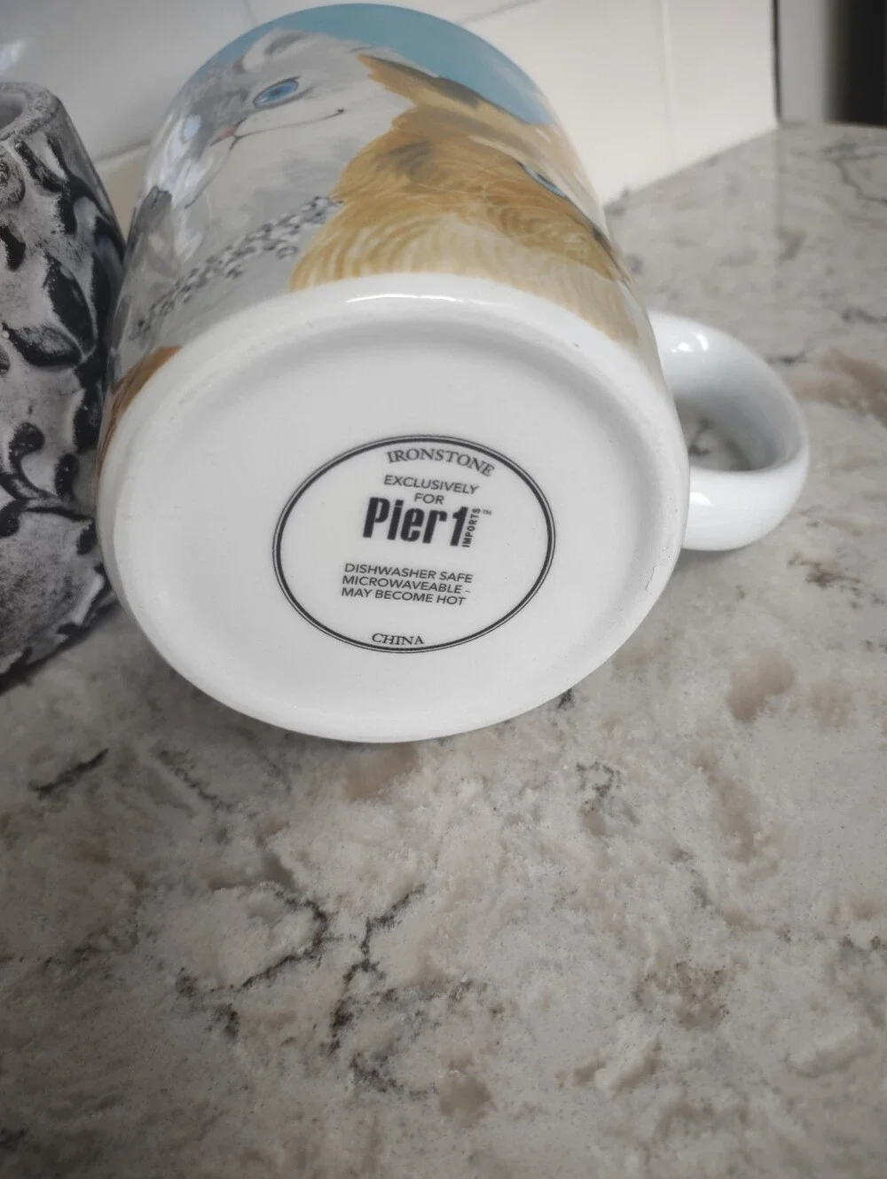 Pier 1 Imports Party Cats Ironstone Coffee Mug Dressed Up Cats Blue Graphic Cup